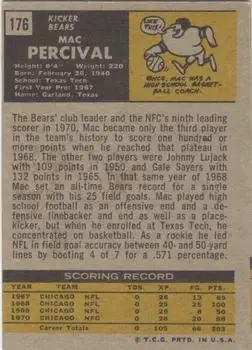 1971 Topps #176 - Mac Percival - Chicago Bears