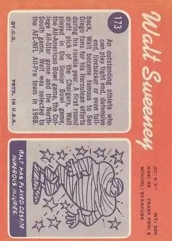 1970 Topps #173 - Walt Sweeney - San Diego Chargers - Back 1970 Topps #173 - Walt Sweeney - San Diego Chargers - Back