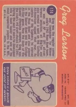 1970 Topps #174 - Greg Larson - New York Giants - Back 1970 Topps #174 - Greg Larson - New York Giants - Back