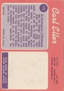 1970 Topps #175 - Carl Eller - Minnesota Vikings - Back
