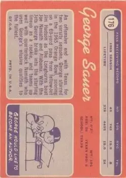 1970 Topps #176 - George Sauer - New York Jets - Back