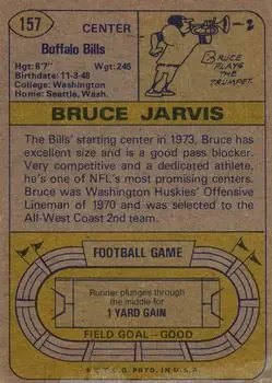 1974 Topps #157 - Bruce Jarvis - Buffalo Bills - Back