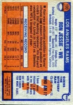 1976 Topps #133 - Ron Jessie - Los Angeles Rams - Back