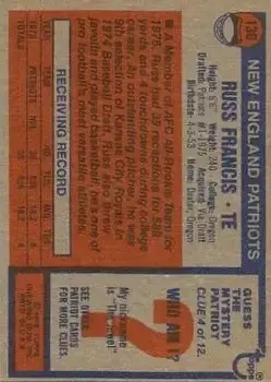 1976 Topps #136 - Russ Francis - New England Patriots - Back