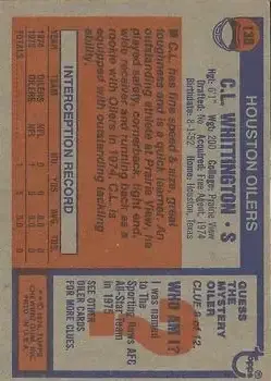 1976 Topps #138 - C.L. Whittington - Houston Oilers - Back 1976 Topps #138 - C.L. Whittington - Houston Oilers - Back