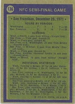 1972 Topps #136 - Card #136 - Back
