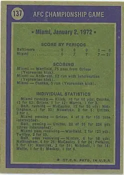 1972 Topps #137 - Card #137 - Back