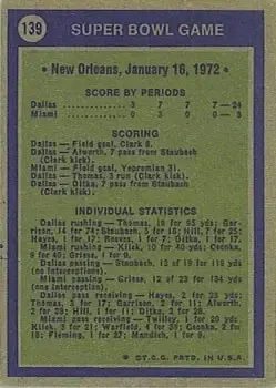 1972 Topps #139 - Card #139 - Back