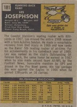 1971 Topps #181 - Les Josephson - Los Angeles Rams - Back