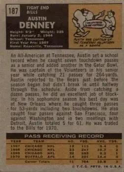 1971 Topps #187 - Austin Denney - Buffalo Bills