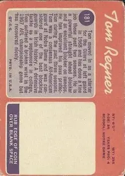 1970 Topps #181 - Tom Regner - Houston Oilers 1970 Topps #181 - Tom Regner - Houston Oilers