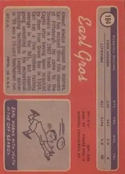 1970 Topps #184 - Earl Gros - Pittsburgh Steelers - Back