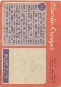 1970 Topps #186 - Charlie Krueger - San Francisco 49ers - Back 1970 Topps #186 - Charlie Krueger - San Francisco 49ers - Back