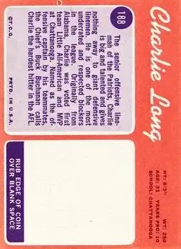 1970 Topps #188 - Charles Long - Boston Patriots - Back 1970 Topps #188 - Charles Long - Boston Patriots - Back