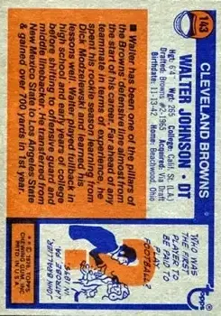 1976 Topps #143 - Walter Johnson - Cleveland Browns - Back
