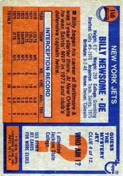 1976 Topps #146 - Billy Newsome - New York Jets - Back
