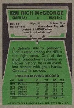 1975 Topps #178 - Rich McGeorge - Green Bay Packers - Back 1975 Topps #178 - Rich McGeorge - Green Bay Packers - Back