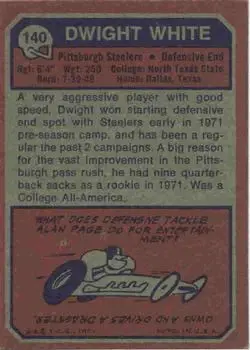 1973 Topps #140 - Dwight White - Pittsburgh Steelers - Back