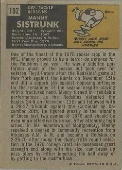 1971 Topps #192 - Manny Sistrunk - Washington Redskins - Back