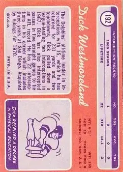 1970 Topps #192 - Dick Westmoreland - Minnesota Vikings - Back