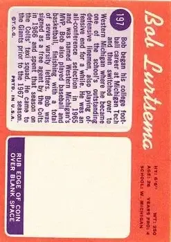 1970 Topps #197 - Bob Lurtsema - New York Giants - Back 1970 Topps #197 - Bob Lurtsema - New York Giants - Back