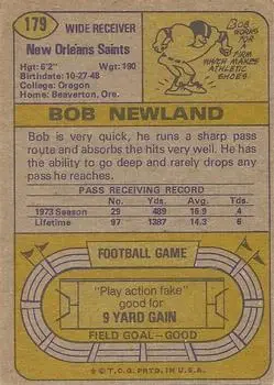 1974 Topps #179 - Bob Newland - New Orleans Saints - Back 1974 Topps #179 - Bob Newland - New Orleans Saints - Back