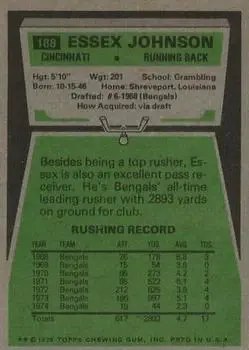 1975 Topps #188 - Essex Johnson - Cincinnati Bengals - Back 1975 Topps #188 - Essex Johnson - Cincinnati Bengals - Back