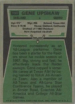 1975 Topps #190 - Eugene Upshaw - Oakland Raiders - Back