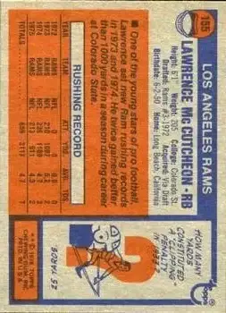 1976 Topps #155 - Lawrence McCutcheon - Los Angeles Rams - Back 1976 Topps #155 - Lawrence McCutcheon - Los Angeles Rams - Back