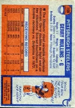 1976 Topps #159 - Gerry Mullins - Pittsburgh Steelers - Back
