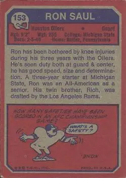 1973 Topps #153 - Ron Saul - Houston Oilers 1973 Topps #153 - Ron Saul - Houston Oilers