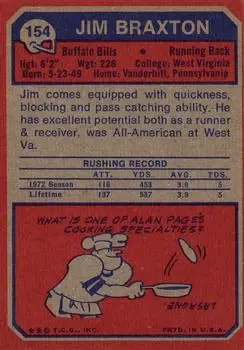 1973 Topps #154 - Jim Braxton - Buffalo Bills 1973 Topps #154 - Jim Braxton - Buffalo Bills