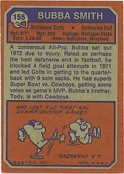 1973 Topps #155 - Bubba Smith - Baltimore Colts - Back