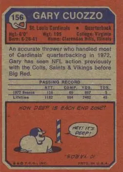 1973 Topps #156 - Gary Cuozzo - St. Louis Cardinals 1973 Topps #156 - Gary Cuozzo - St. Louis Cardinals