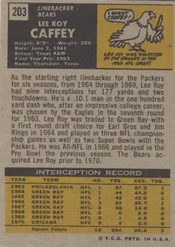 1971 Topps #203 - Lee Roy Caffey - Chicago Bears - Back 1971 Topps #203 - Lee Roy Caffey - Chicago Bears - Back