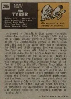 1971 Topps #206 - Jim Tyrer - Kansas City Chiefs - Back 1971 Topps #206 - Jim Tyrer - Kansas City Chiefs - Back