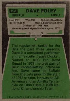 1975 Topps #198 - Dave Foley - Buffalo Bills - Back 1975 Topps #198 - Dave Foley - Buffalo Bills - Back