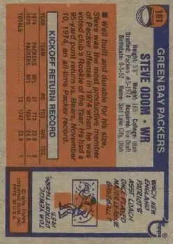 1976 Topps #161 - Steve Odom - Green Bay Packers - Back