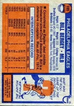 1976 Topps #165 - Bill Bergey - Philadelphia Eagles - Back