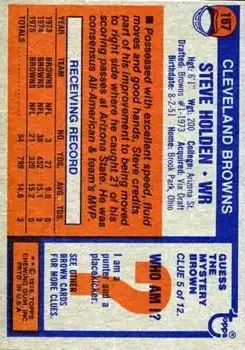 1976 Topps #167 - Steve Holden - Cleveland Browns - Back 1976 Topps #167 - Steve Holden - Cleveland Browns - Back