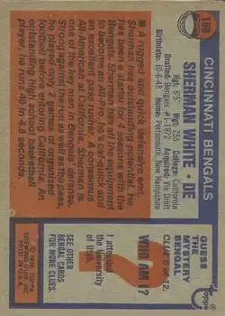 1976 Topps #168 - Sherman White - Cincinnati Bengals - Back