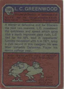 1973 Topps #165 - L.C. Greenwood - Pittsburgh Steelers - Back