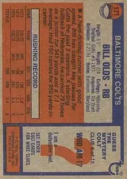 1976 Topps #171 - Bill Olds - Baltimore Colts - Back