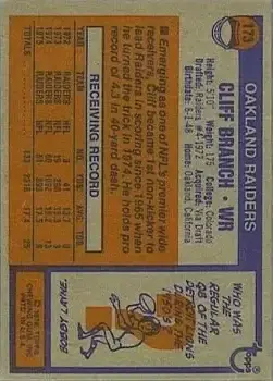 1976 Topps #173 - Cliff Branch - Oakland Raiders - Back