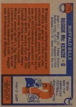 1976 Topps #174 - Reggie McKenzie - Buffalo Bills - Back 1976 Topps #174 - Reggie McKenzie - Buffalo Bills - Back