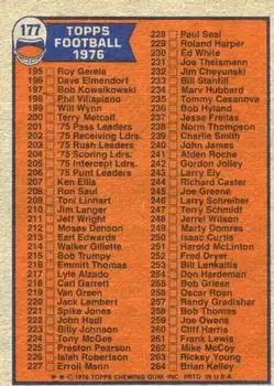 1976 Topps #177 - Card #177 - Back