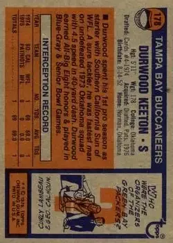 1976 Topps #178 - Durwood Keeton - Tampa Bay Buccaneers - Back 1976 Topps #178 - Durwood Keeton - Tampa Bay Buccaneers - Back