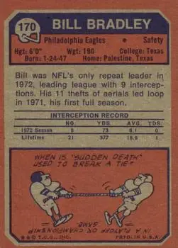 1973 Topps #170 - Bill Bradley - Philadelphia Eagles