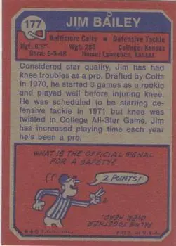 1973 Topps #177 - Jim Bailey - Baltimore Colts - Back