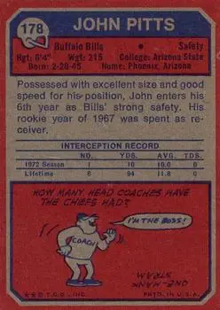 1973 Topps #178 - John Pitts - Buffalo Bills 1973 Topps #178 - John Pitts - Buffalo Bills